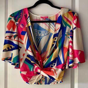 Flying Tomato Geometric Flutter Sleeve Cropped Top, Medium